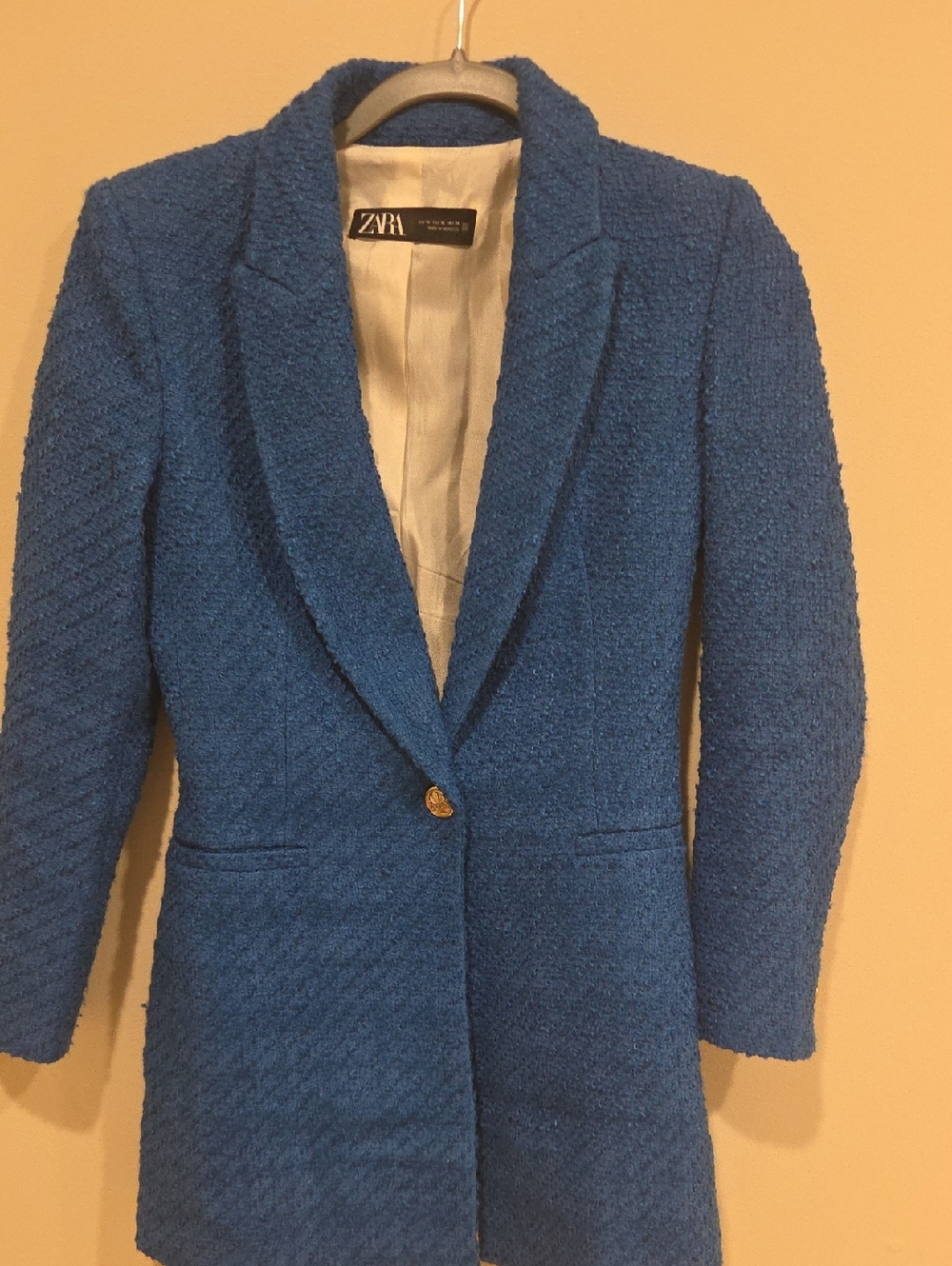 ZARA Royal Blue Bouclé Single-Button Blazer
